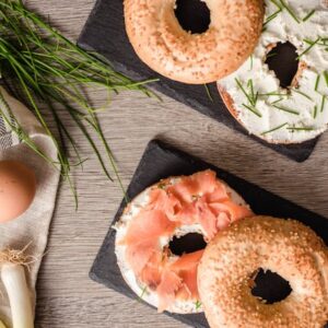 Image of bagels with lox and cream cheese.